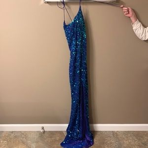 Blue Sequence Prom Dress